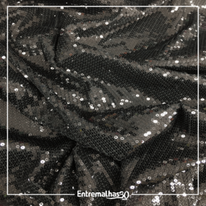 Tecido Malha Paetê - Preto Ref.:859295