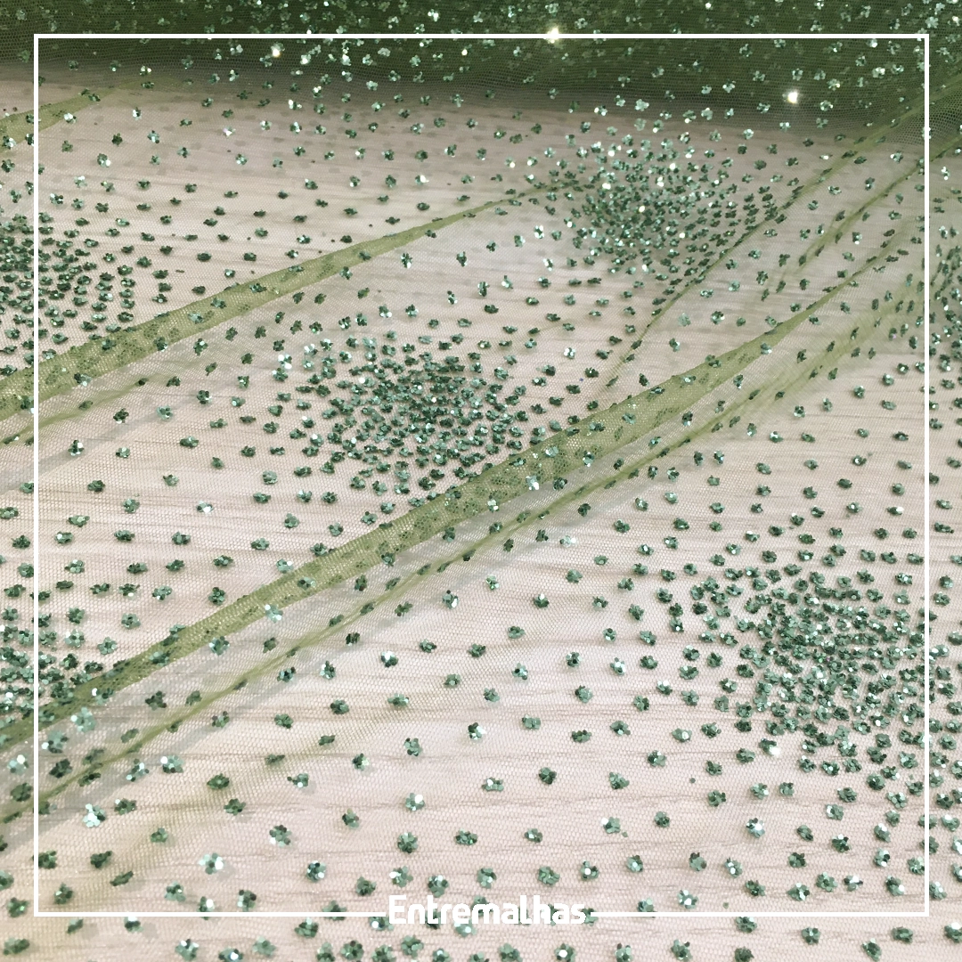 Tecido Tule Glitter Explosão - Verde Ref.:814180