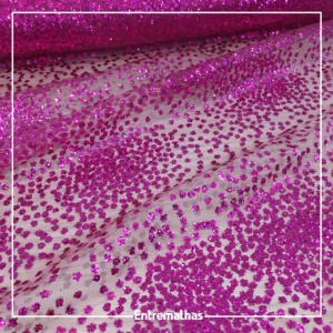 Tecido Tule Glitter Explosão - Rosa Ref.:814180