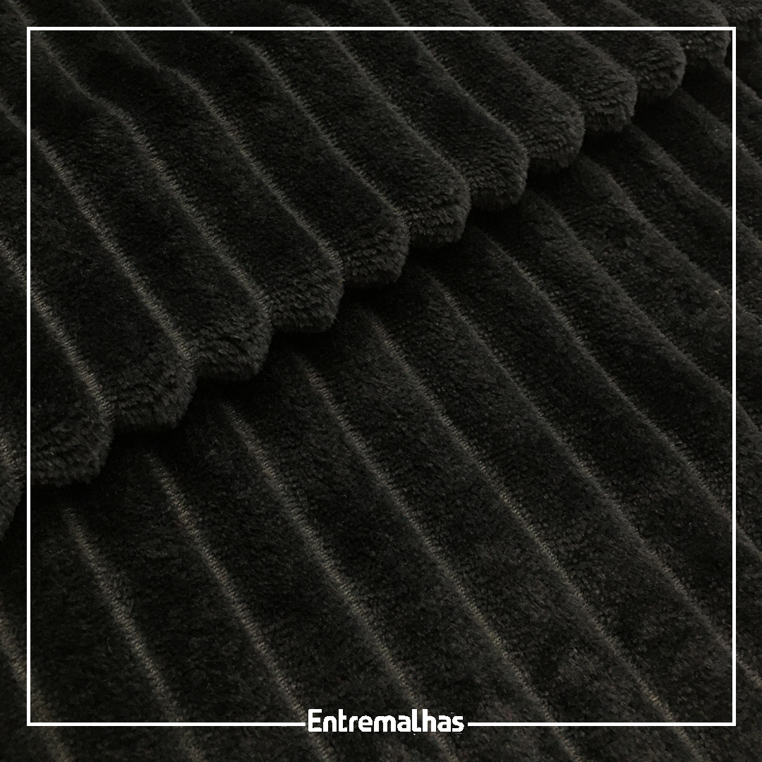 Malha Fleece Stripes - Preto