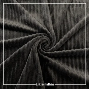 Malha Aveludada Canelada - Preto 310