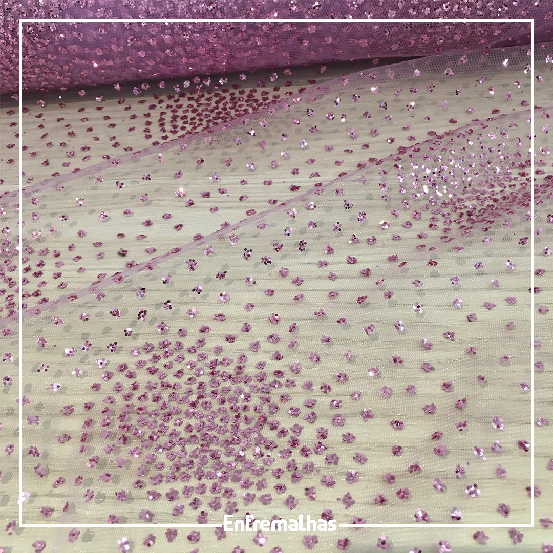 Tecido Tule Glitter Explosão - Rosa