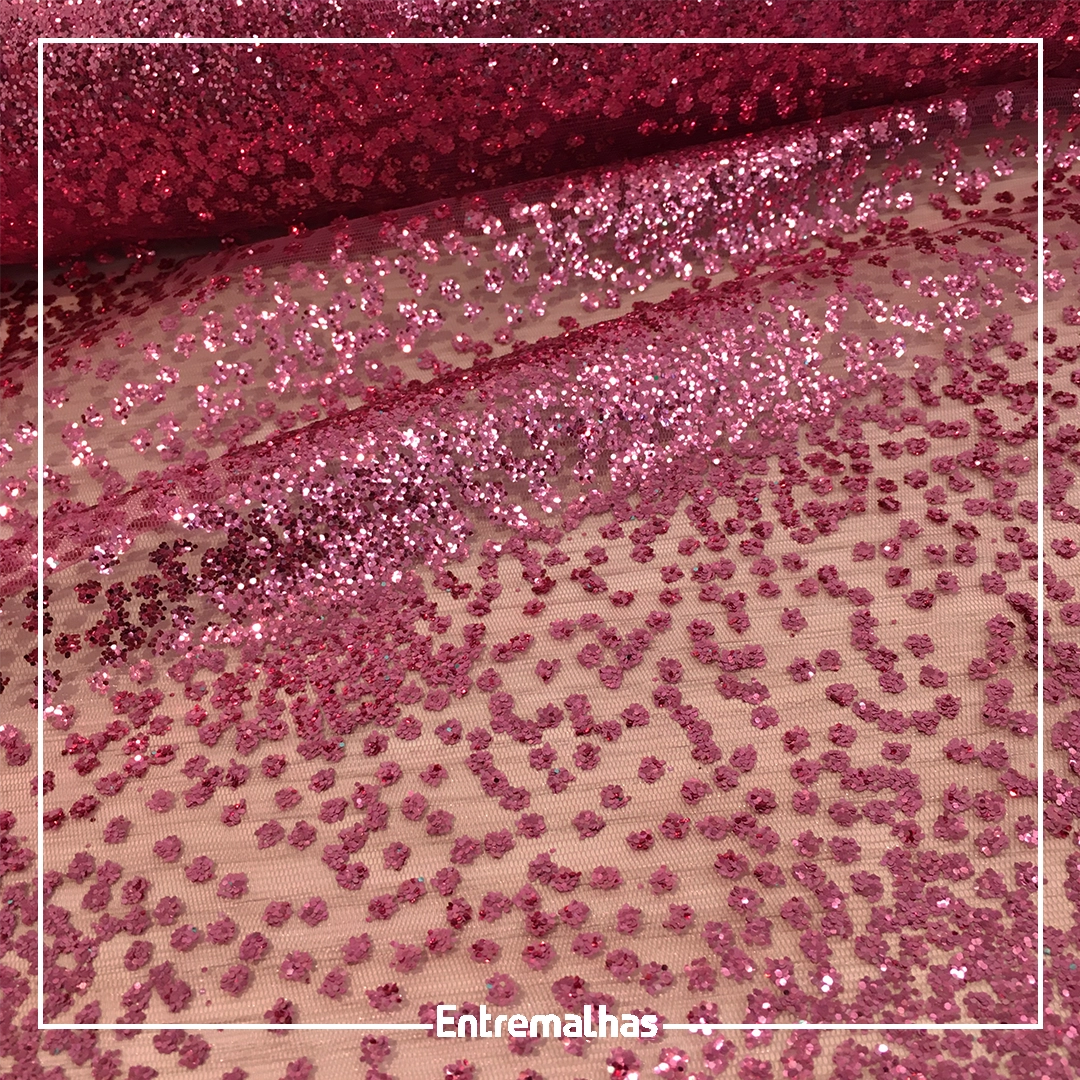 Tecido Tule Glitter Explosão - Rosa