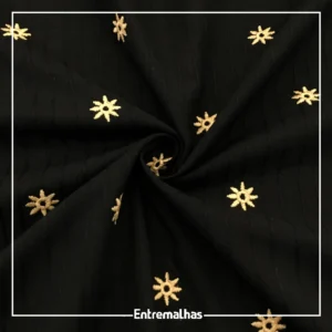 Tecido Cotton Bordado - Preto