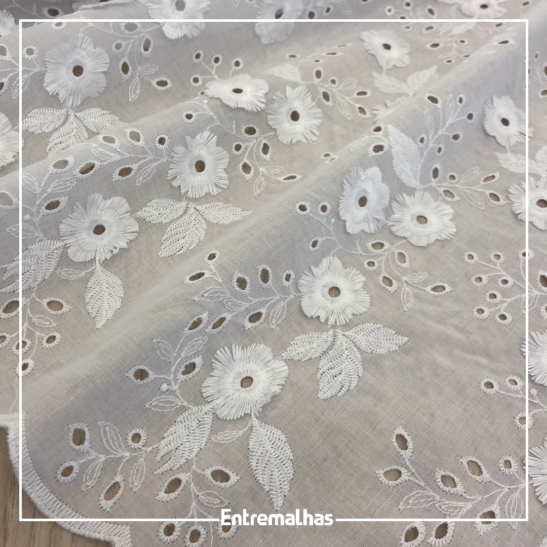 Tecido Cotton Embrodery 3D - Branco