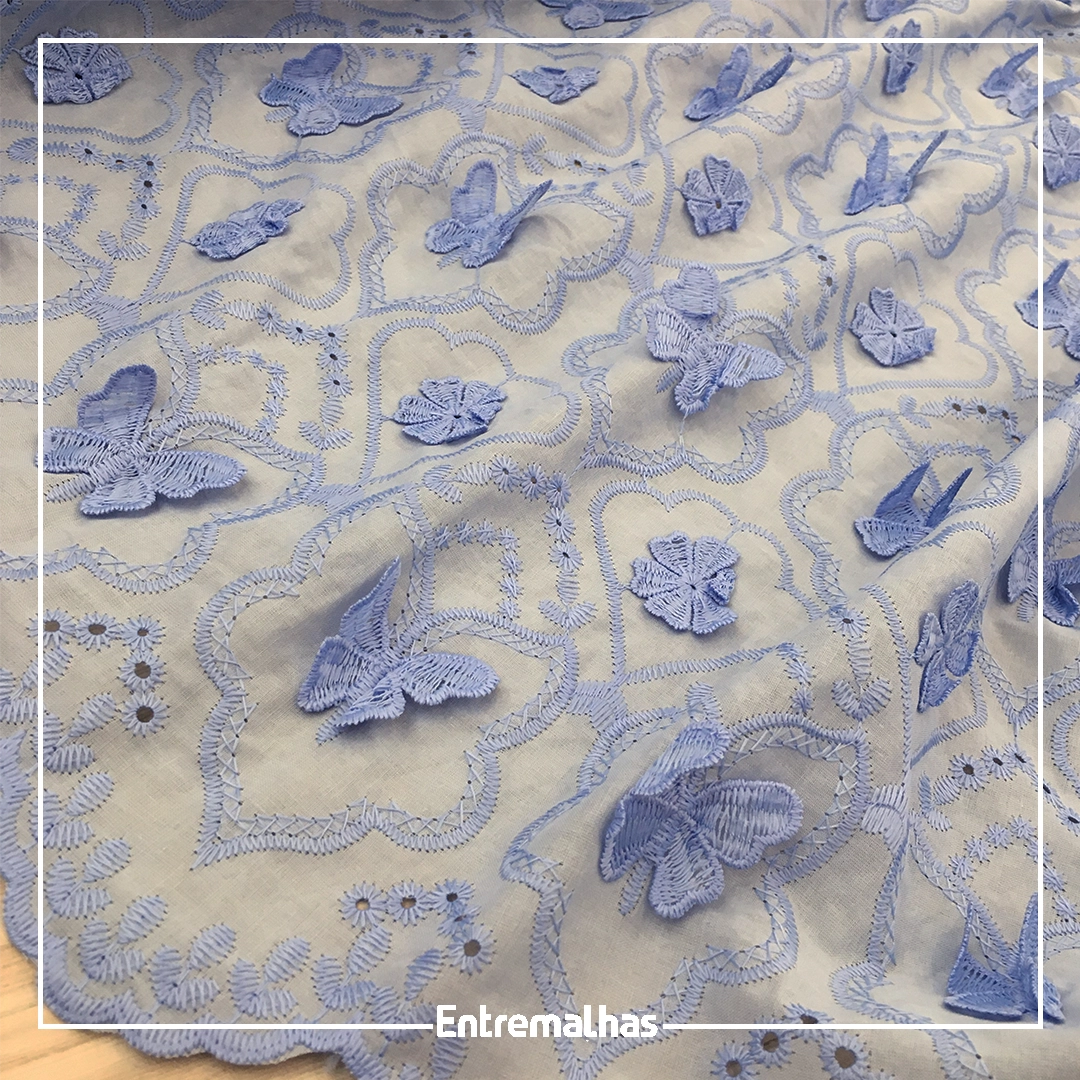 Tecido Cotton Embrodery 3D - Azul