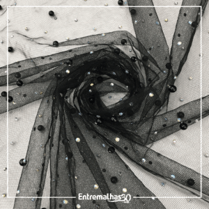 Tecido Tule Com Pérola - Preto