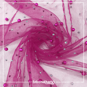 Tecido Tule Com Pérola - Rosa