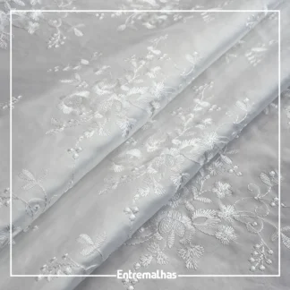 Tecido Cetim Bucol Bordado - Branco Ref.:717036