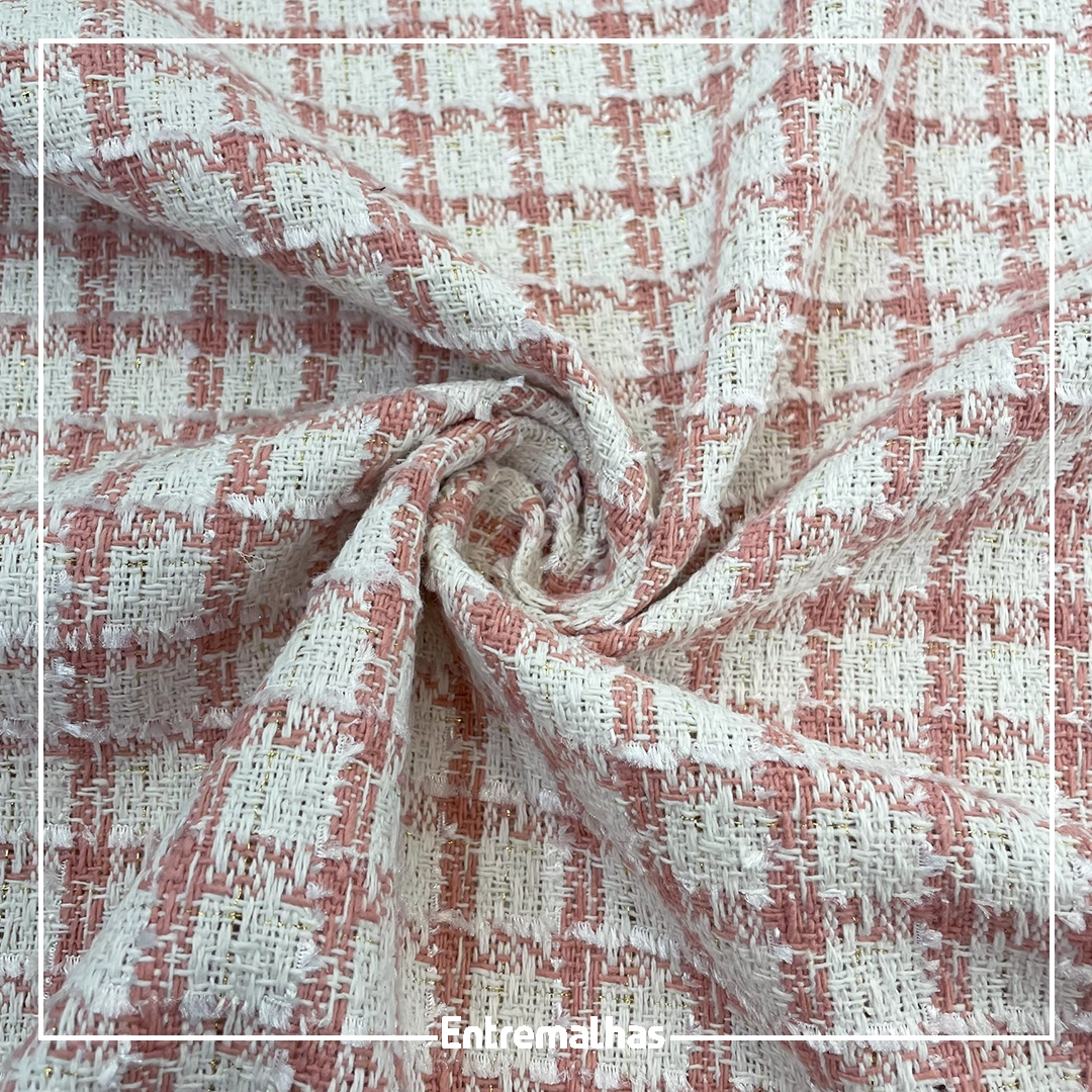 Tecido Tweed Lurex - Branco/Rose Ref.:859713