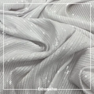 Tecido Malha Paetê - Branco Ref.:859295