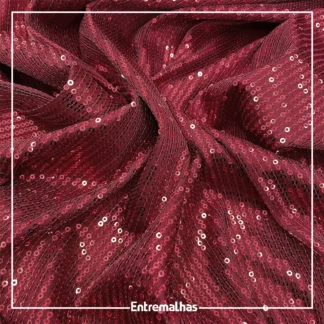 Tecido Malha Paetê - Bordô Ref.:859295