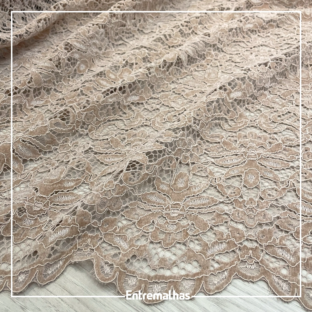 Tecido Renda Chenille - Bege Ref.:814225