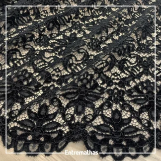 Tecido Renda Chenille - Preto Ref.:814225