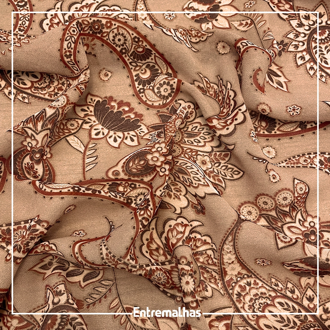 Tecido Crepe Chiffon Estampado - Bege Ref.:722201