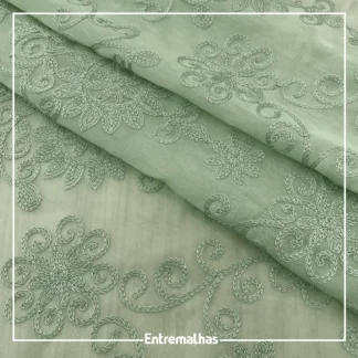 Tecido Tencel Bordado - Verde Ref.:859951