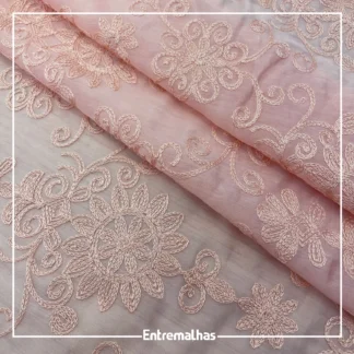 Tecido Tencel Bordado - Rosa Ref.:859951