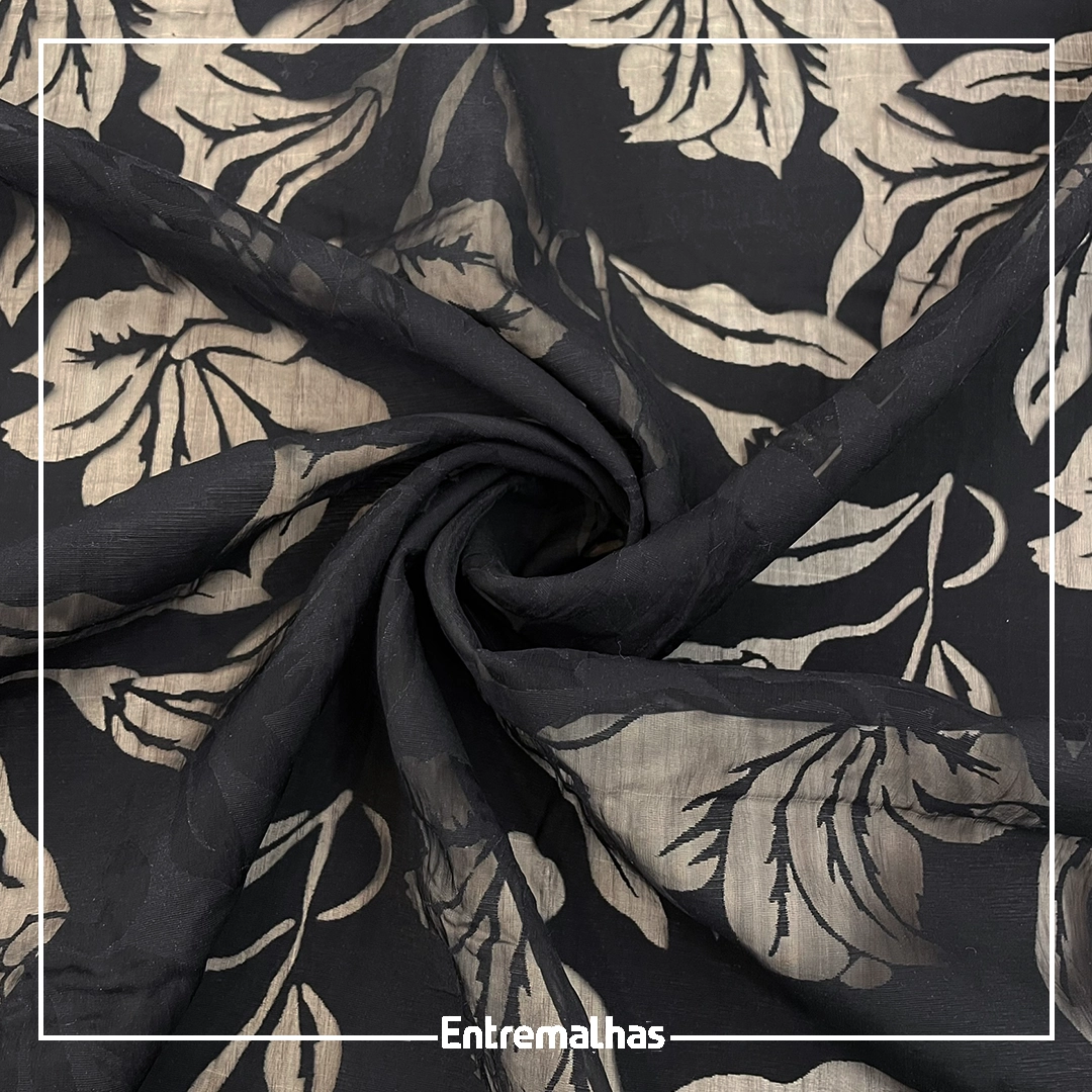 Tecido Devorê Magnolia - Preto Ref.:859986