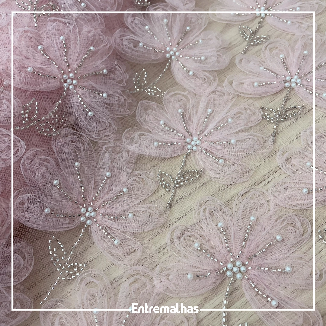 Renda Tulle 3D - Rosa Ref.:814218