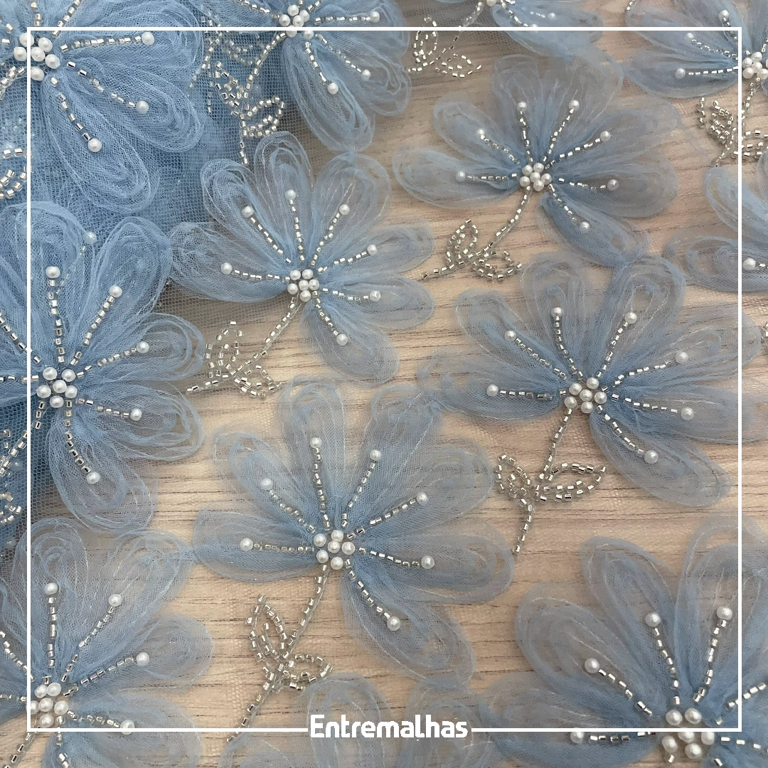 Renda Tulle 3D - Azul Ref.:814218