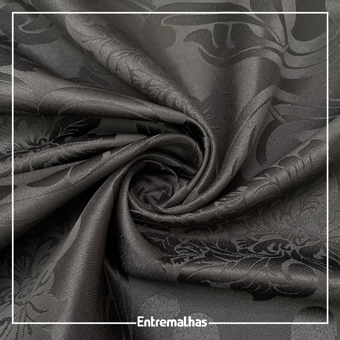 Tecido Adamaskado Jacquard Inglês - Preto Ref.:858982
