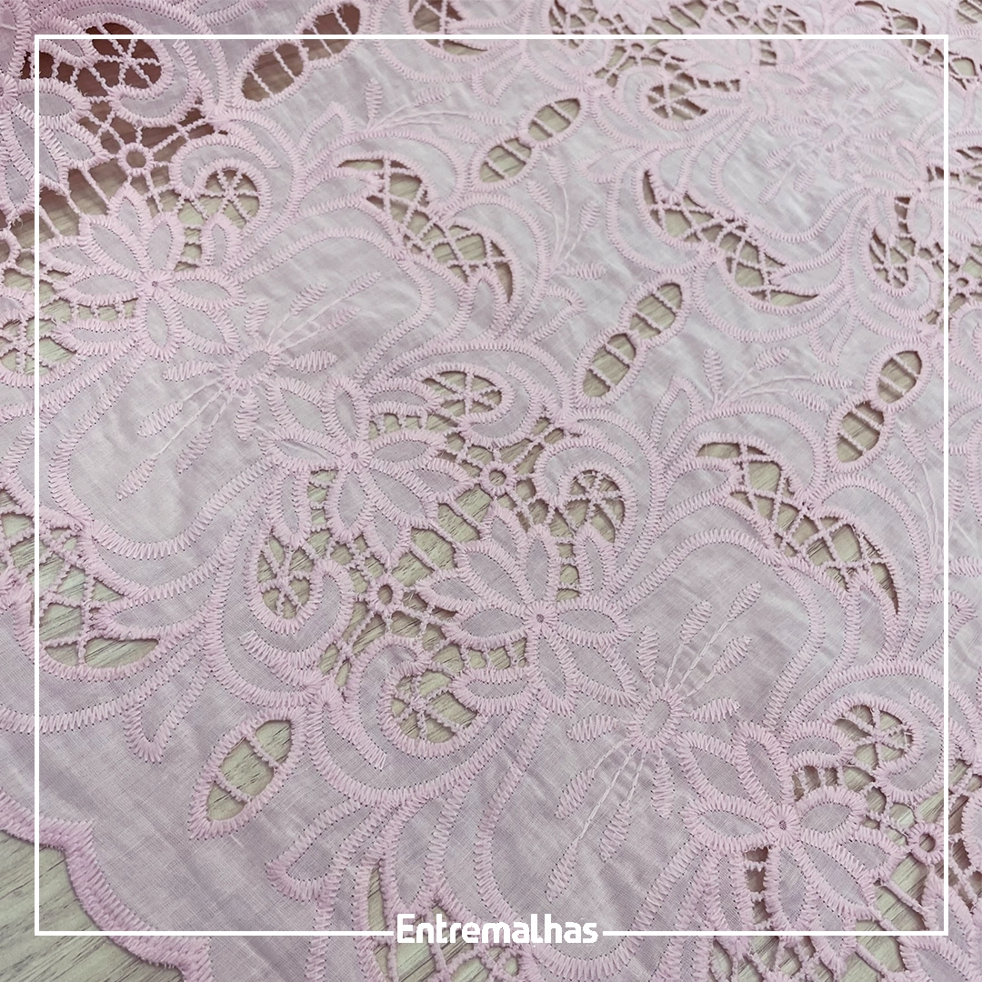 Tecido Bordado Richilieu - Rosa Ref.:859978