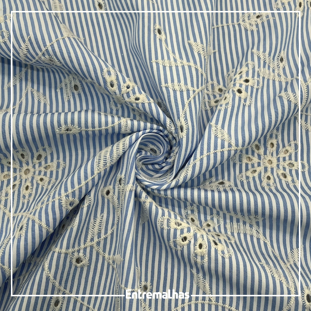 Tecido Listras Bordado Flor