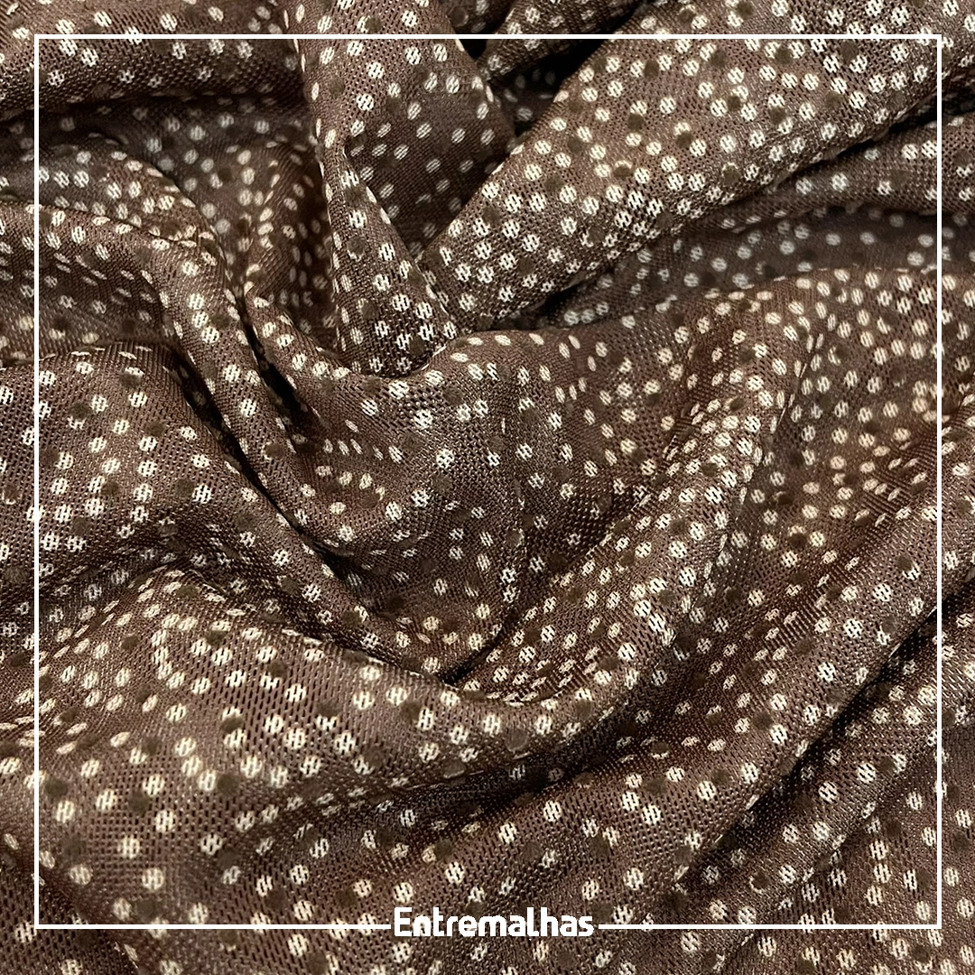 Tecido Tule Poá Flocado - Marrom Ref.:860012