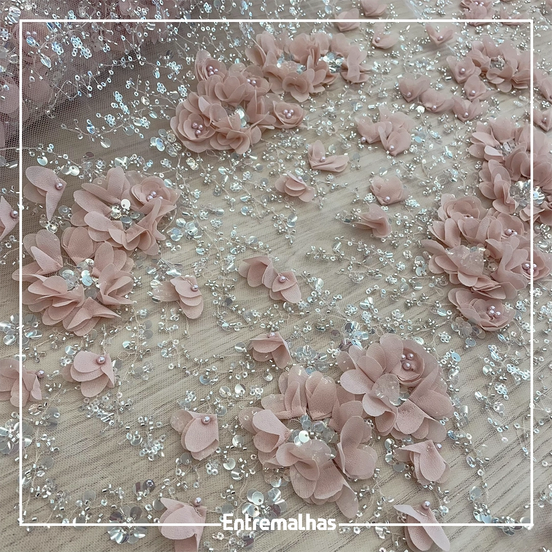 Renda Tule 3D - Rose Ref.:814223