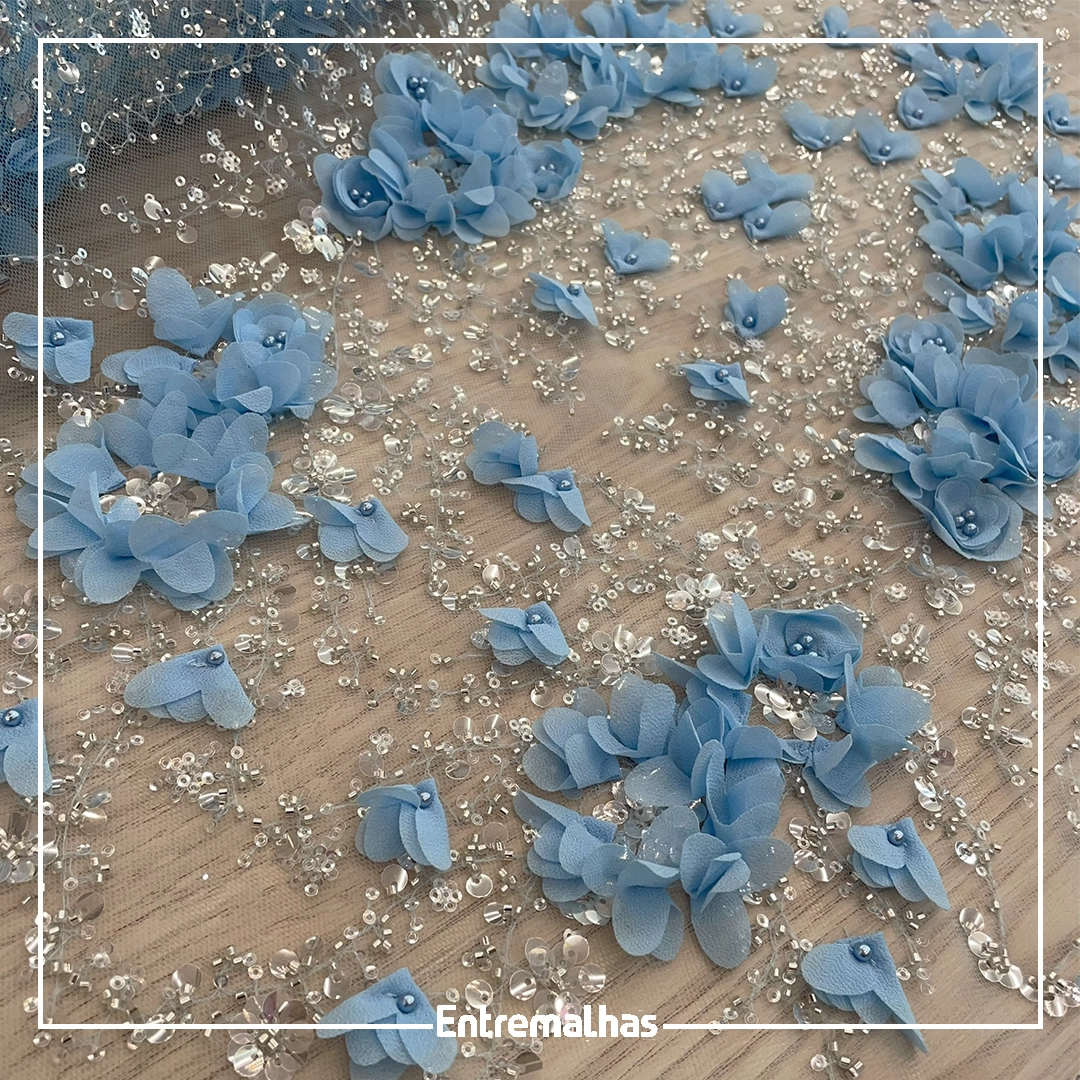 Renda Tule 3D - Azul Ref.:814223