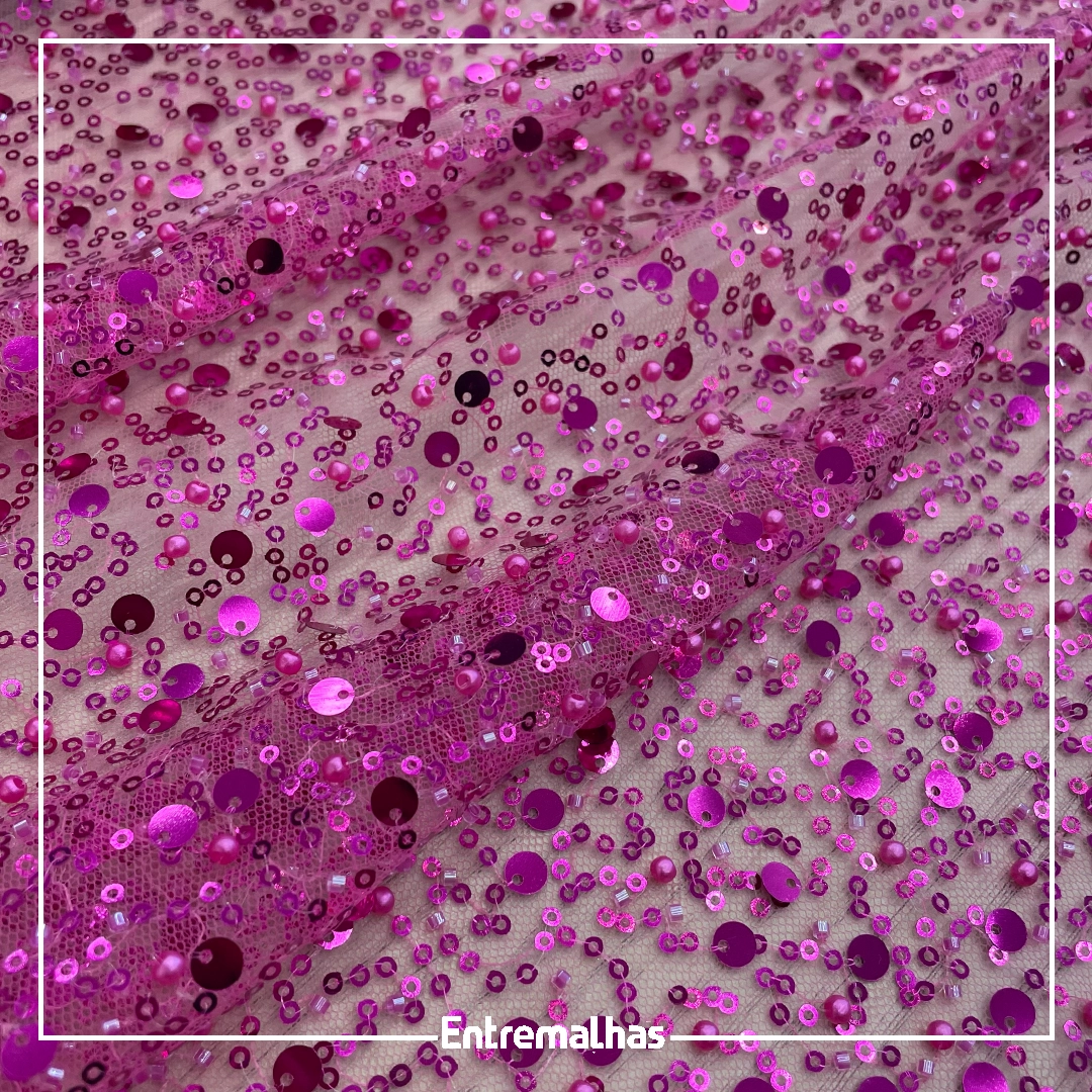 Tecido Renda Machine - Rosa Ref.:814234