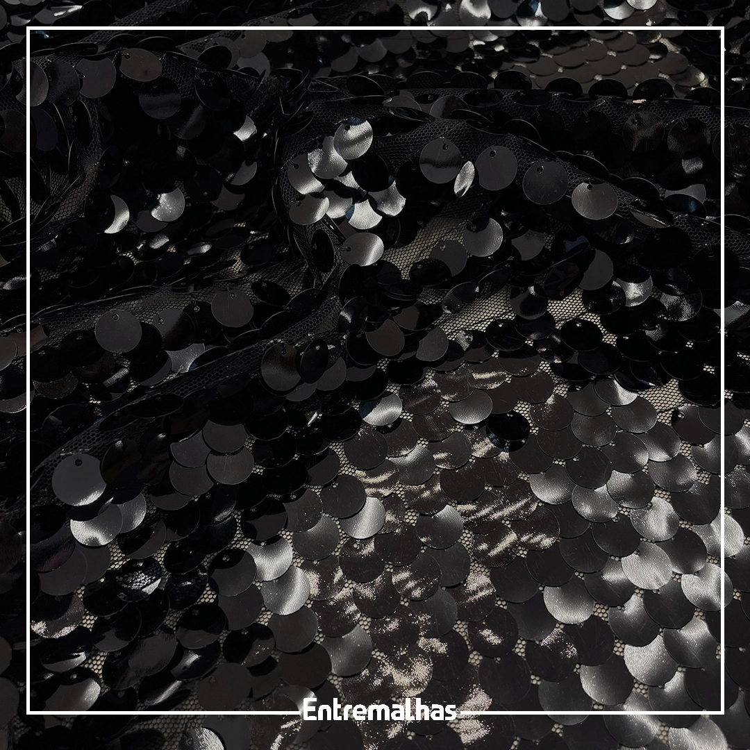Tecido Paetê Big - Preto Ref.:859817