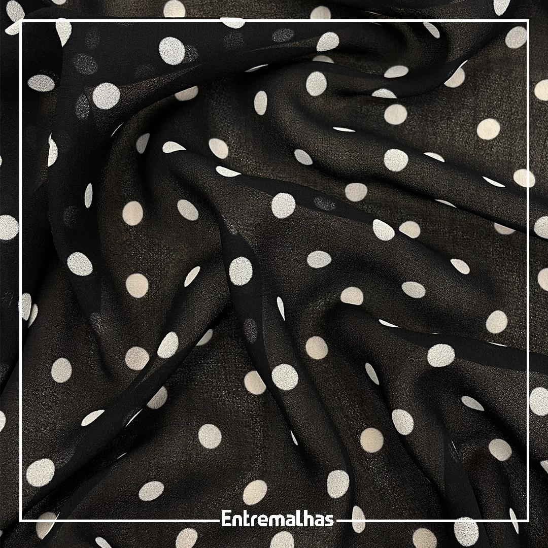 Tecido Crepe Chiffon Poá - Preto Ref.:722203