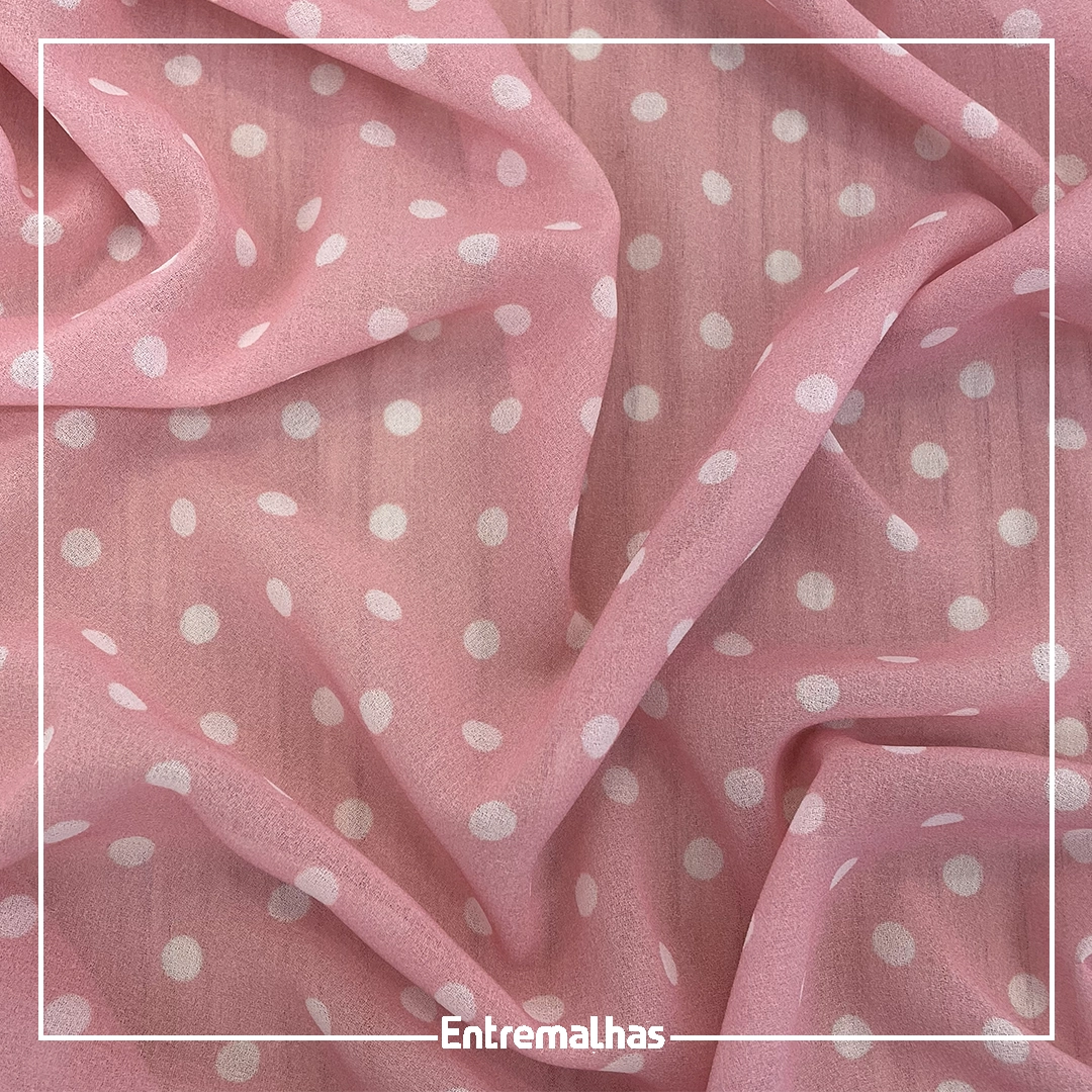 Tecido Crepe Chiffon Poá - Rosa Ref.:722203