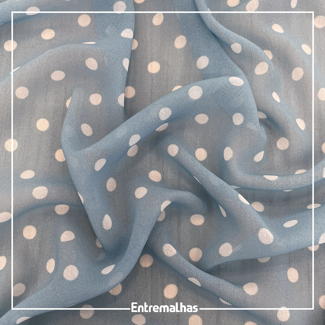 Tecido Crepe Chiffon Poá - Azul Ref.:722203