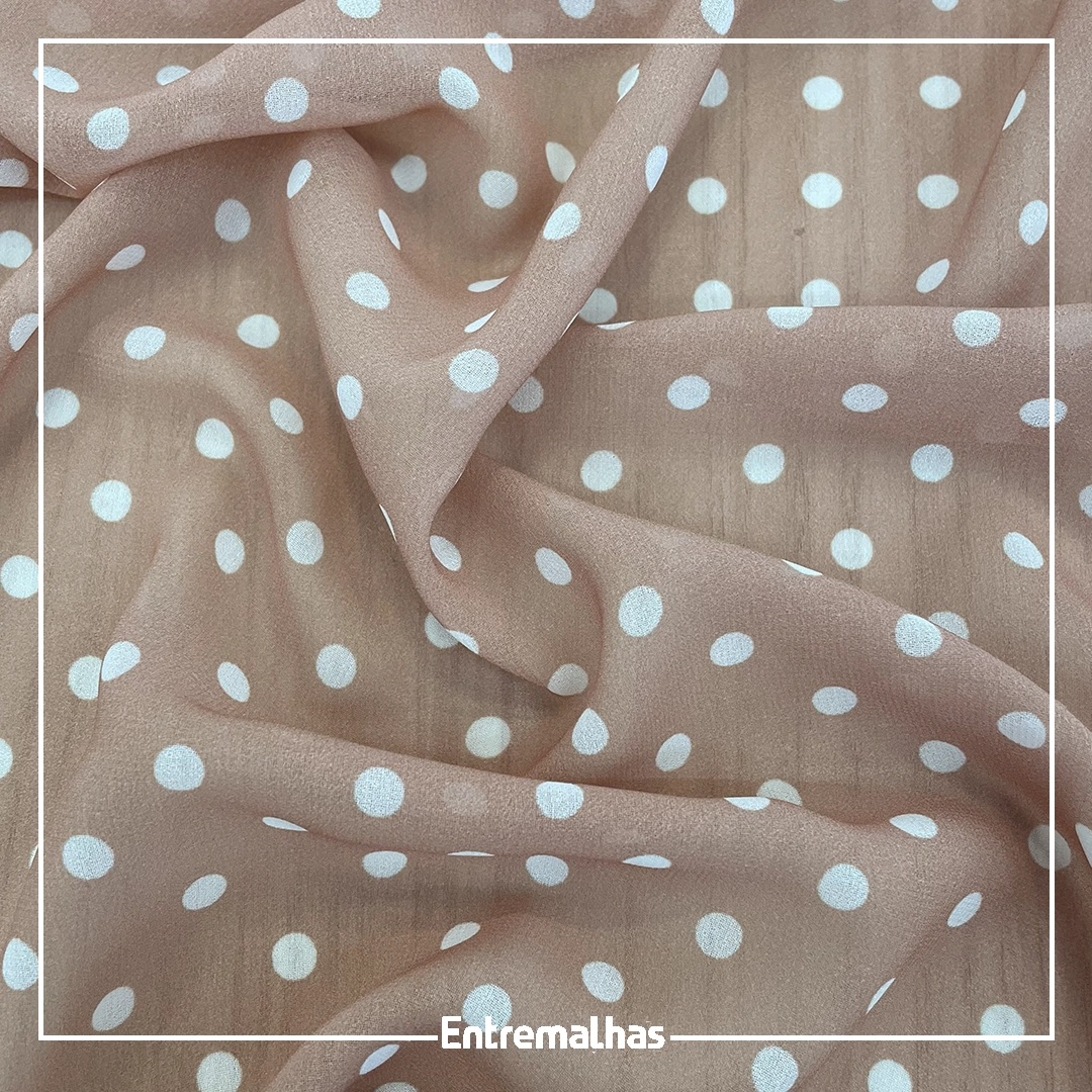 Tecido Crepe Chiffon Poá - Bege Ref.:722203