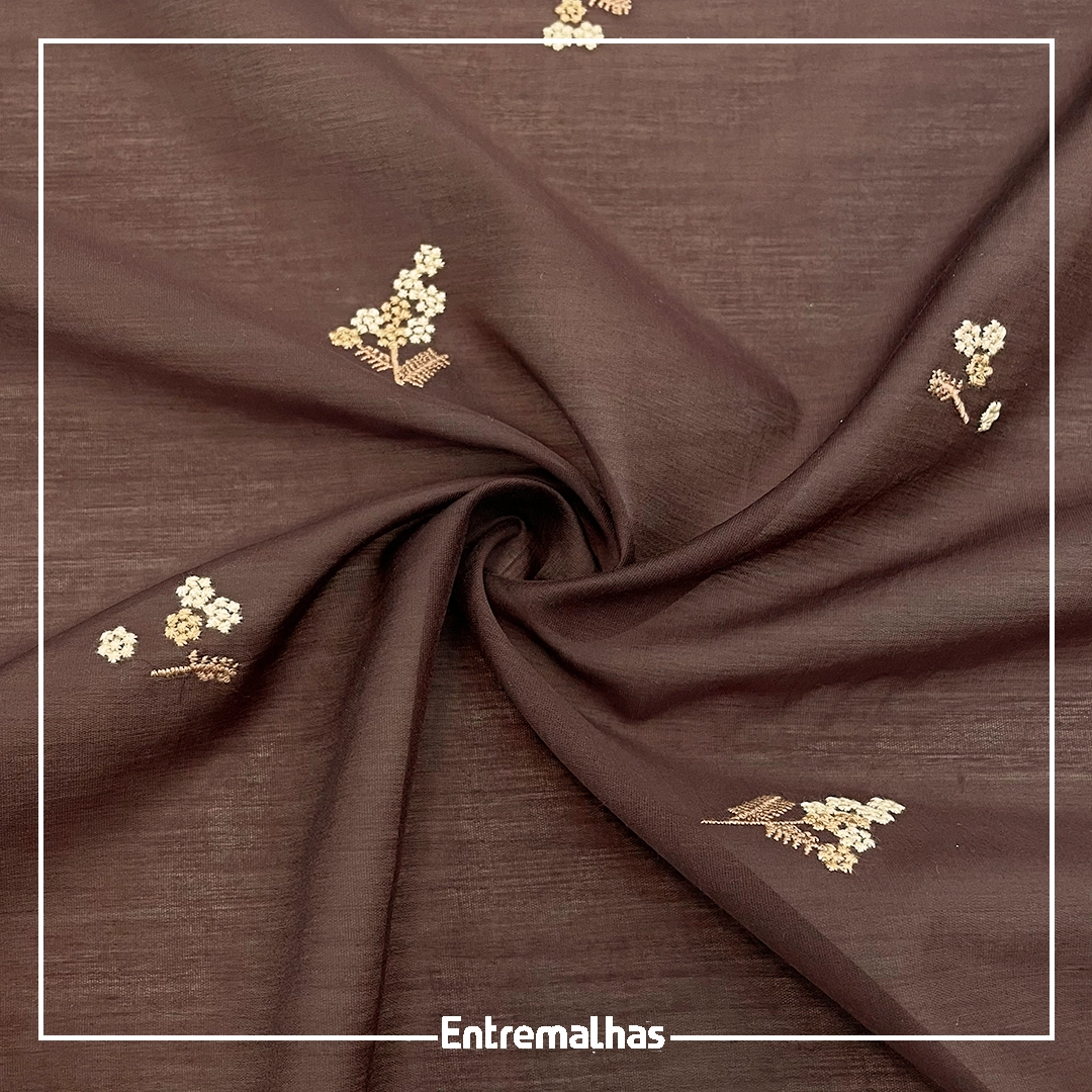 Tecido Bordado Tencel - Marrom Ref.:859985