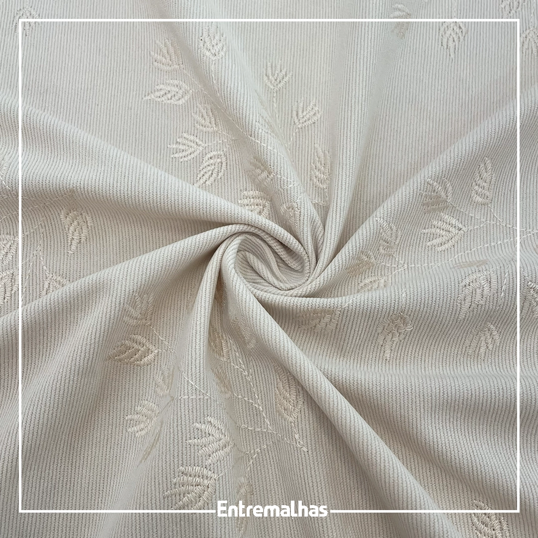 Tecido Veludo Bordado - Bege Ref.:874071