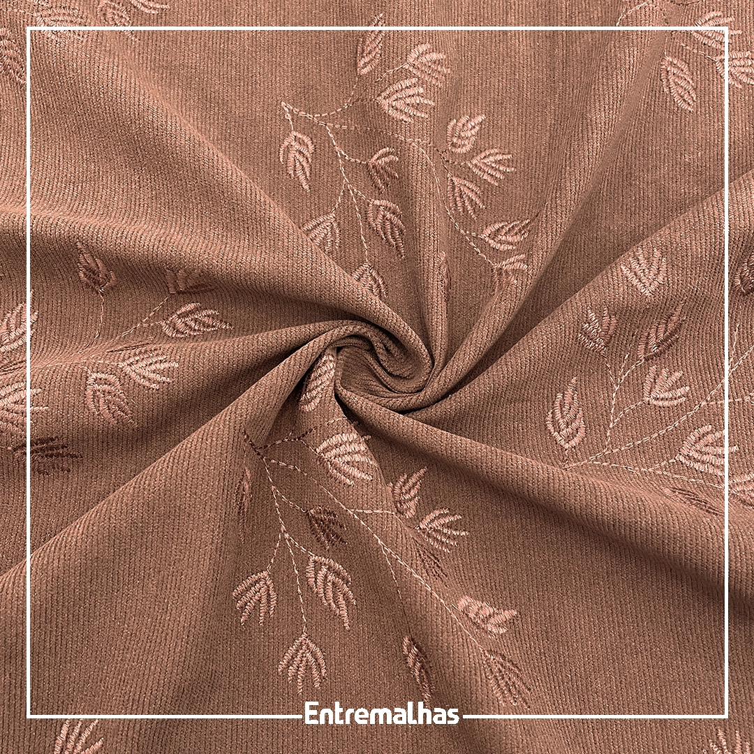 Tecido Veludo Bordado - Marrom Ref.:874071
