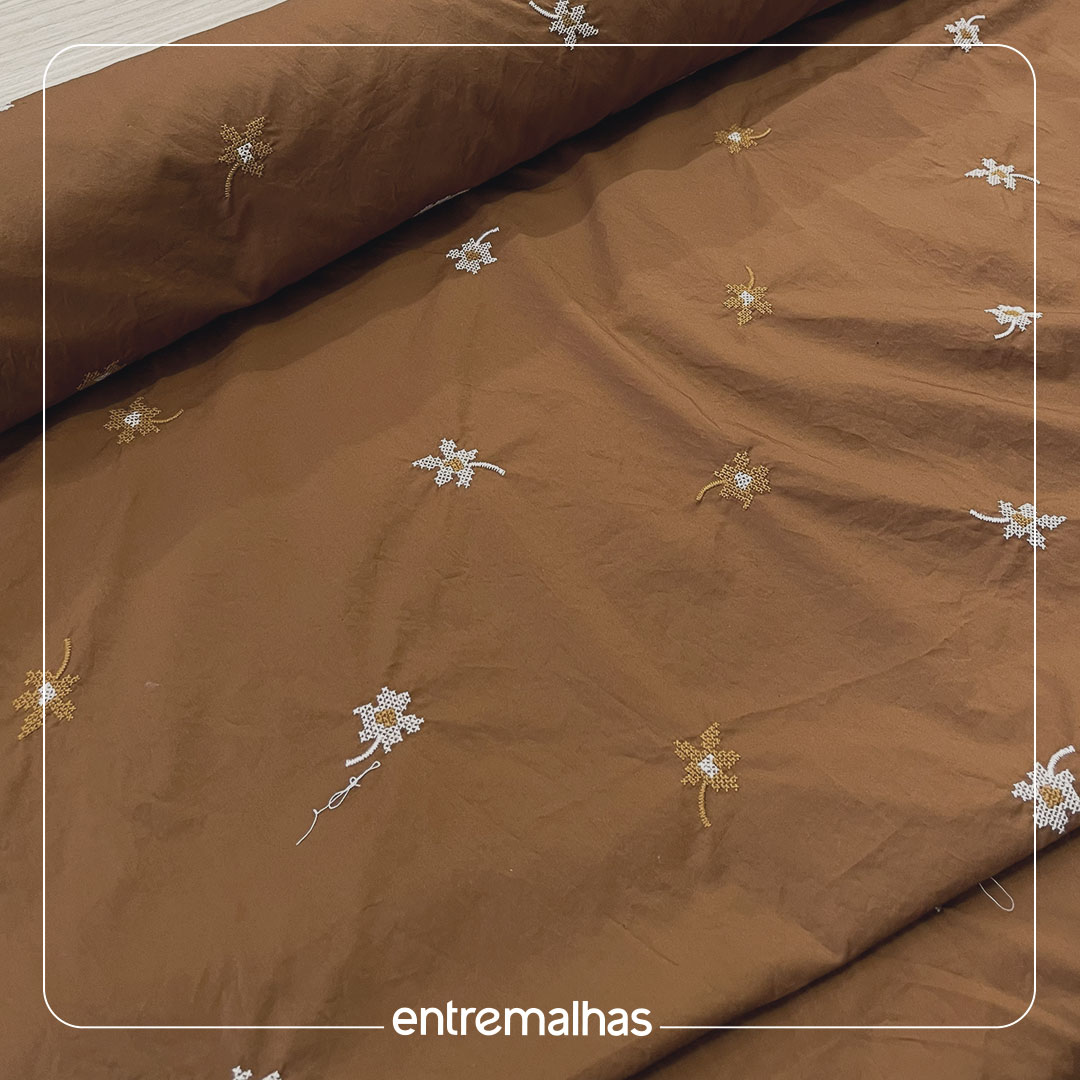 Tecido Bordado Point Flower - Marrom Ref.:860051