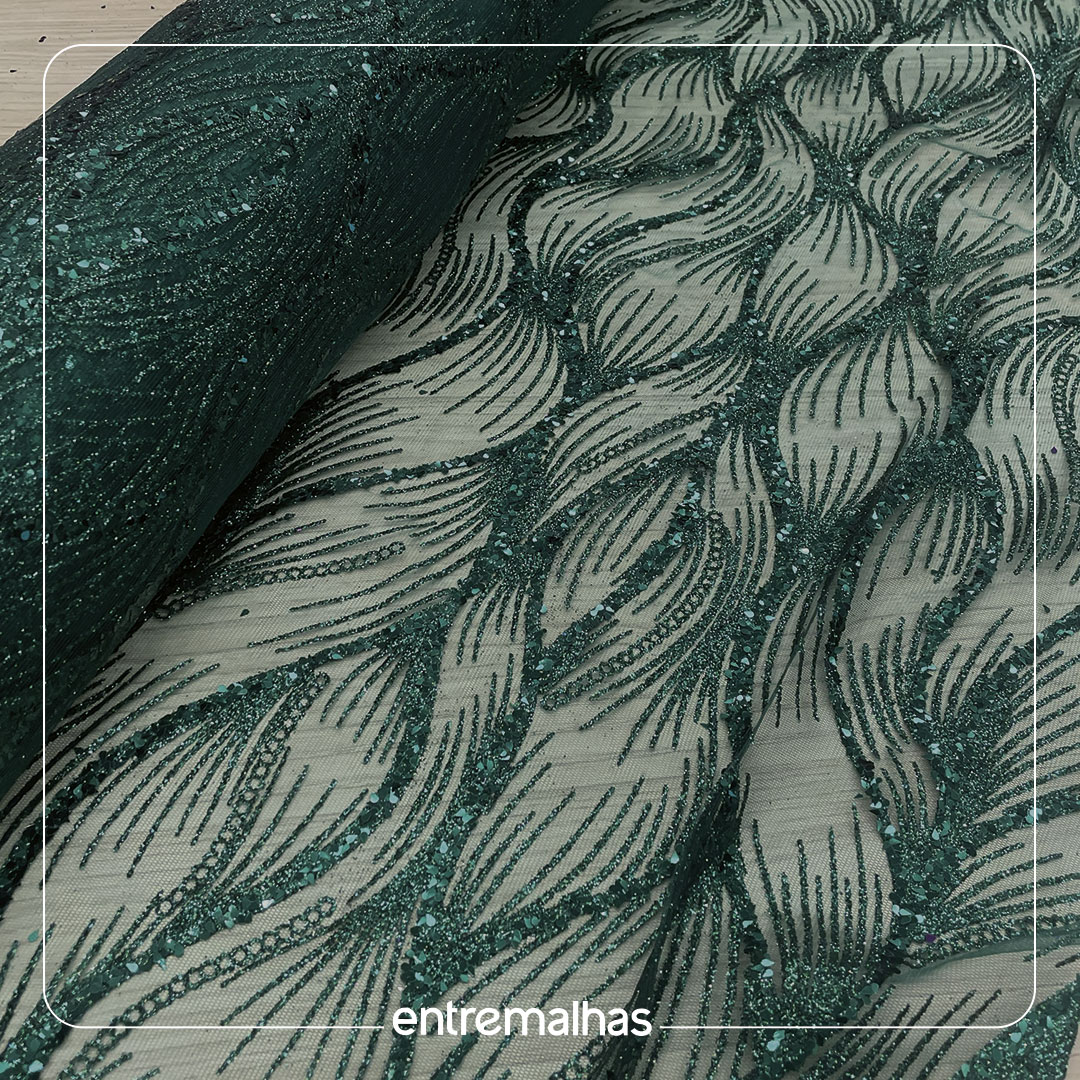 Renda Tela Glitter - Verde Ref.: 814186