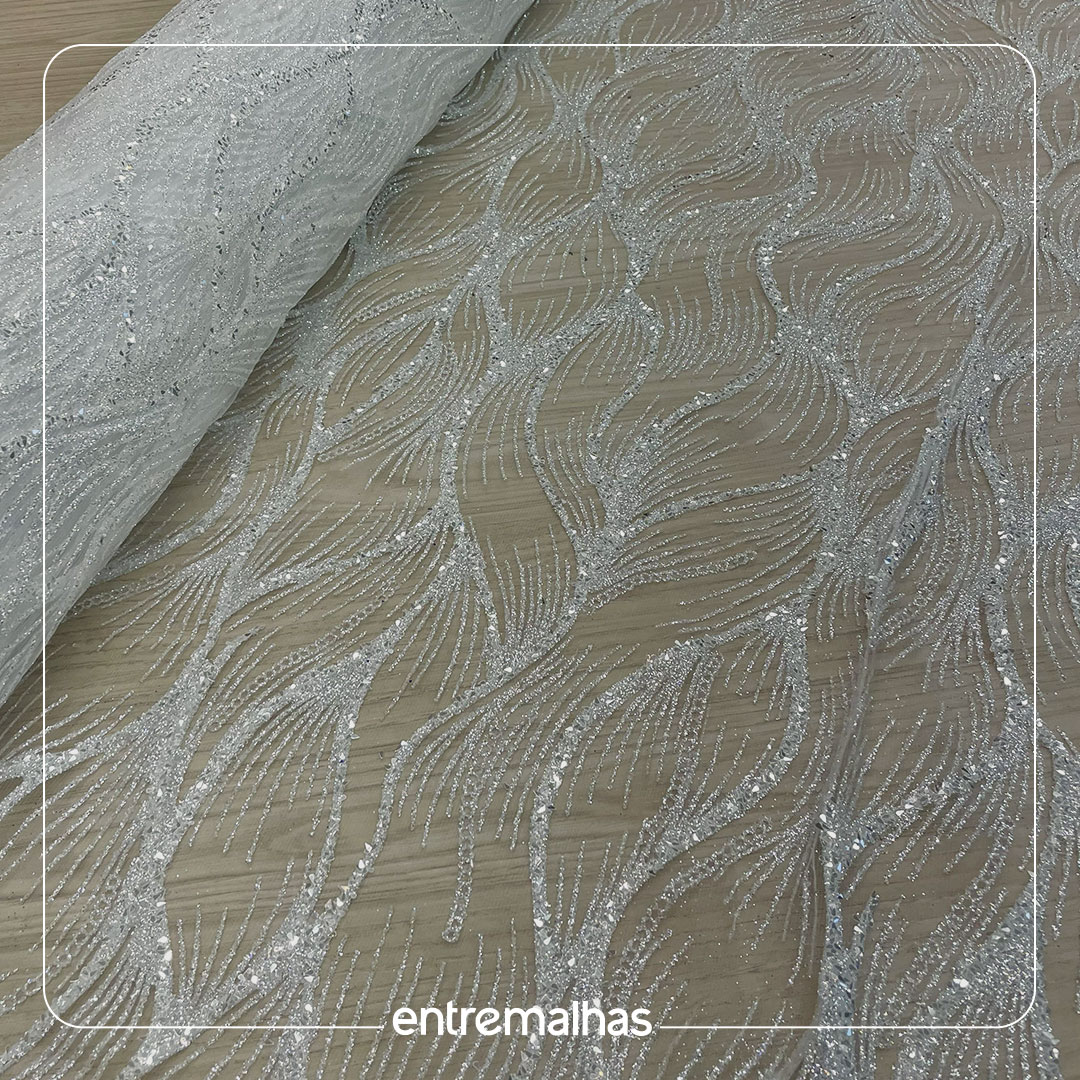 Renda Tela Glitter- Branco Ref.: 814186