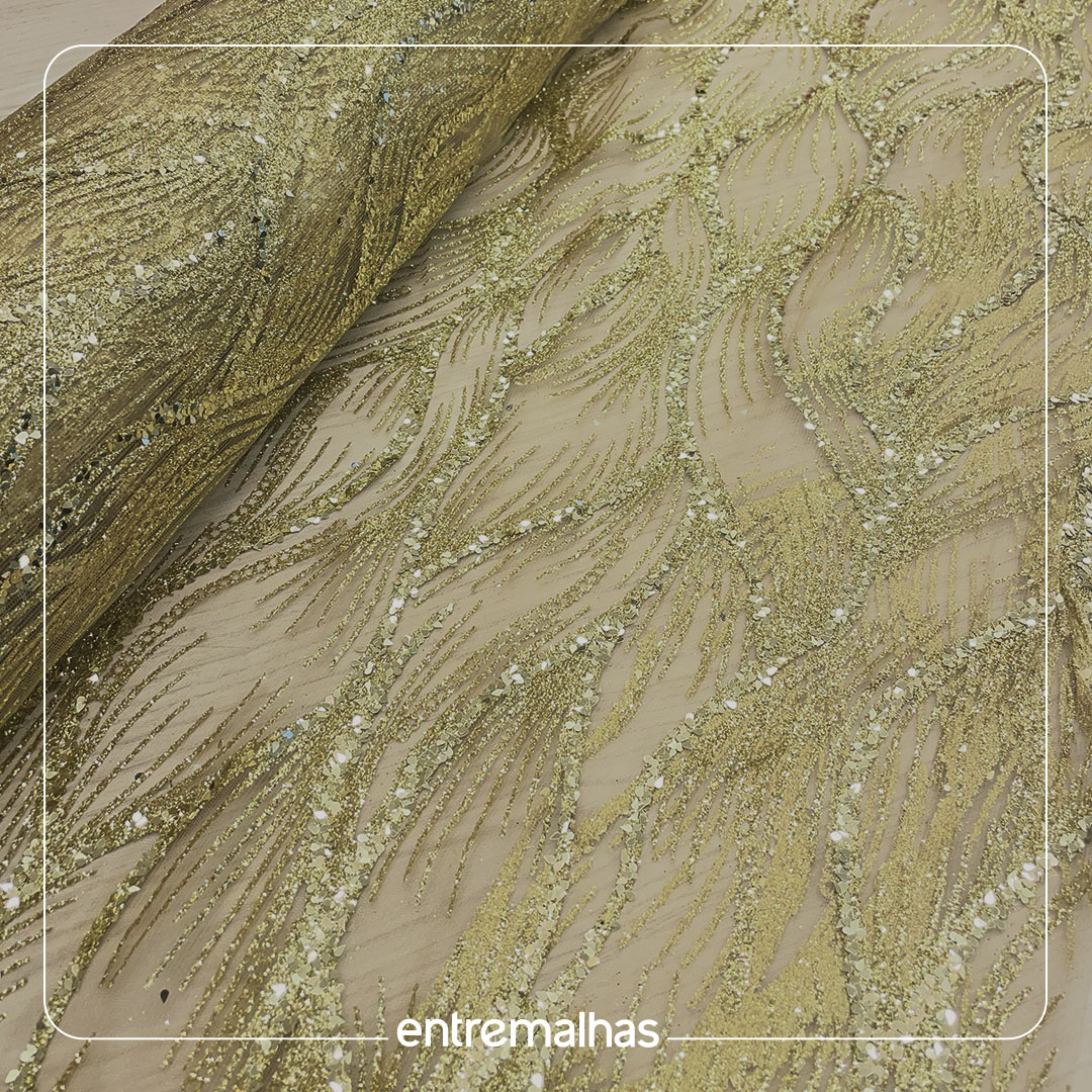 Renda Tela Glitter - Dourado Ref.: 814186