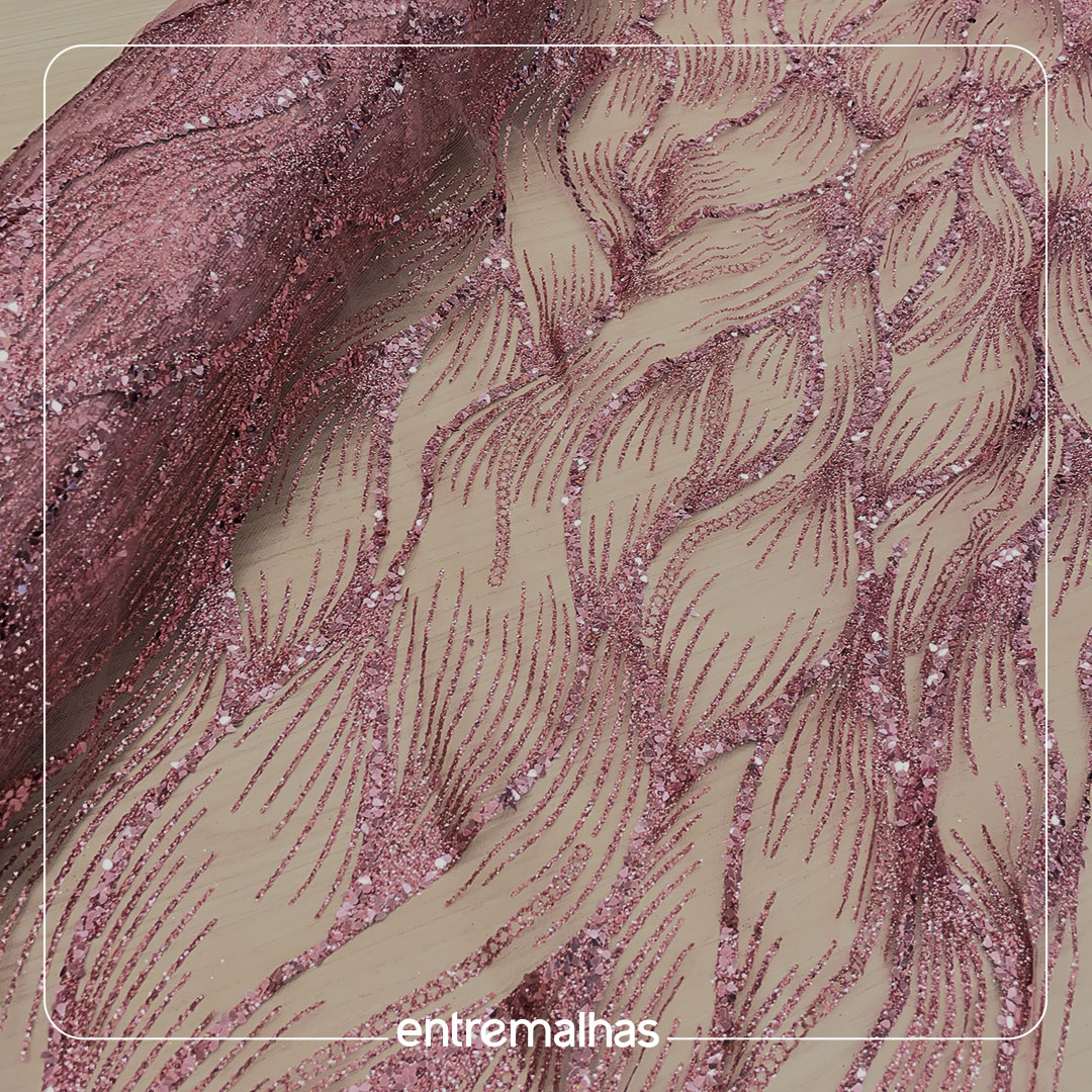 Renda Tela Glitter - Rosa Ref.: 814186