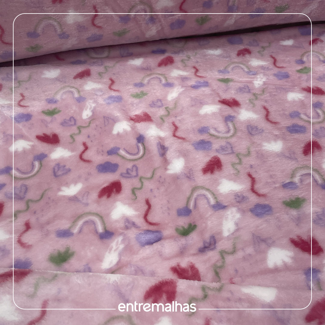 Malha Fleece Estampado - Rosa Ref.:330098