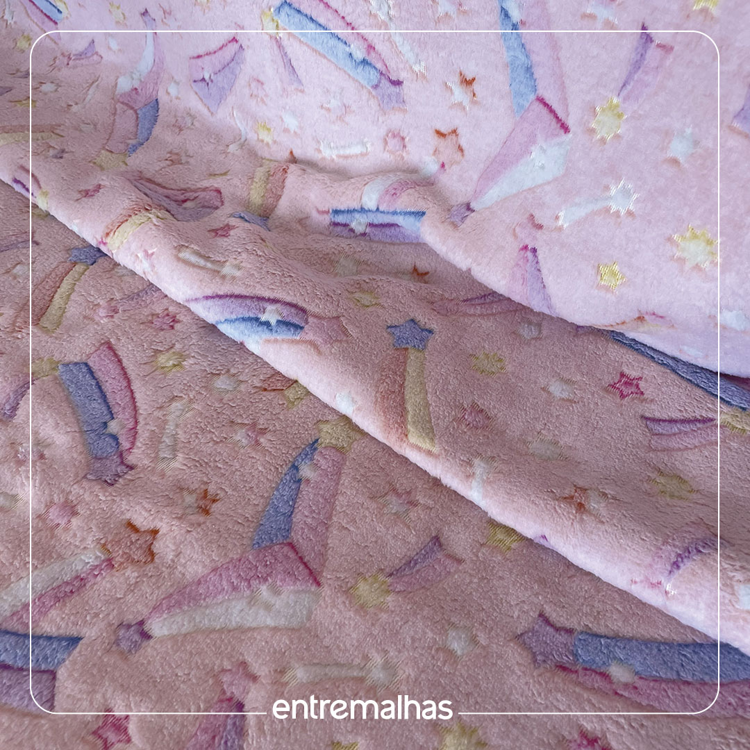 Malha Fleece 3D Estampado - Rosa Ref.:330145