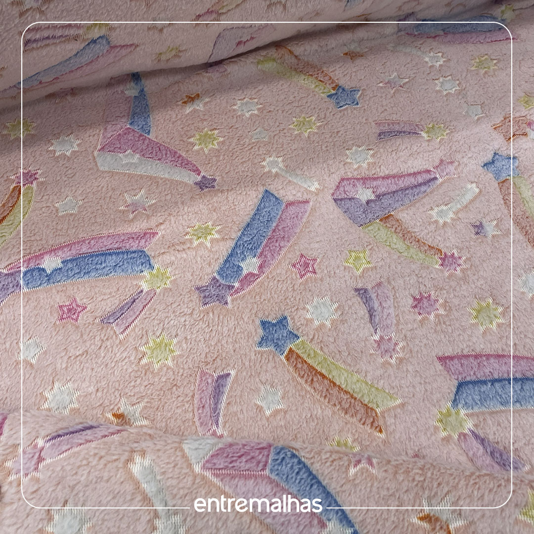 Malha Fleece 3D Estampado - Rosa Ref.:330145