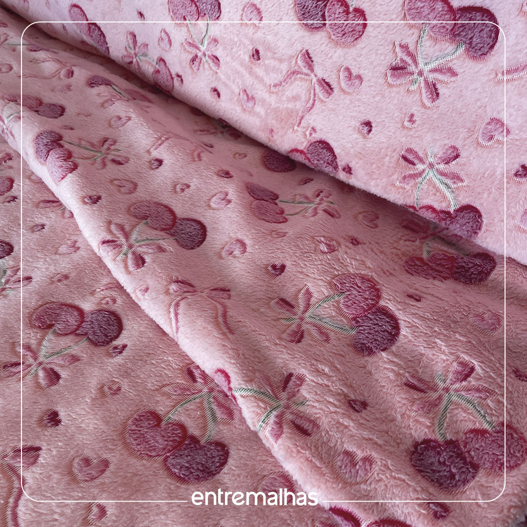 Malha Fleece 3D Estampado - Rosa Ref.:330145