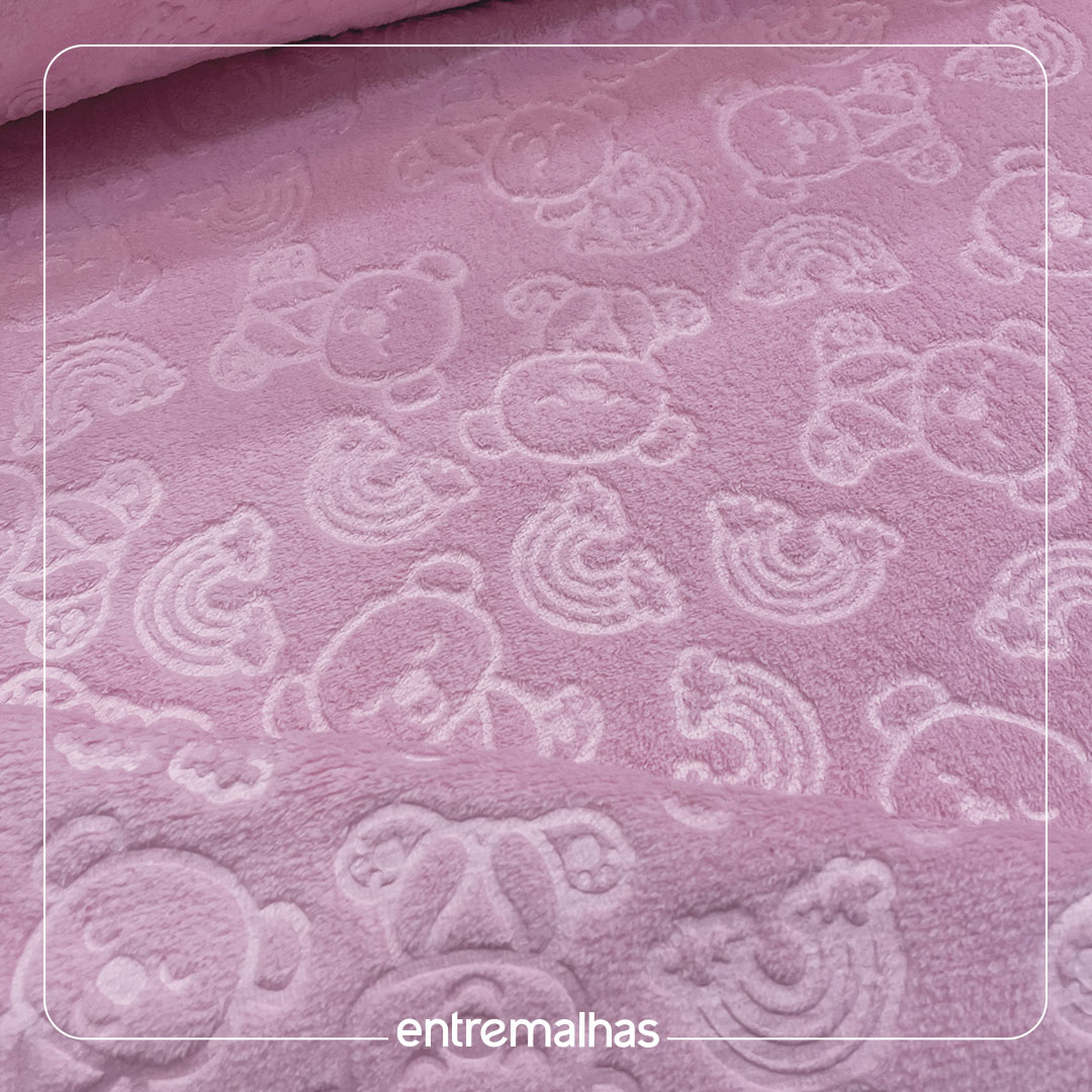 Malha Fleece 3D Estampado - Rosa Ref.:330145
