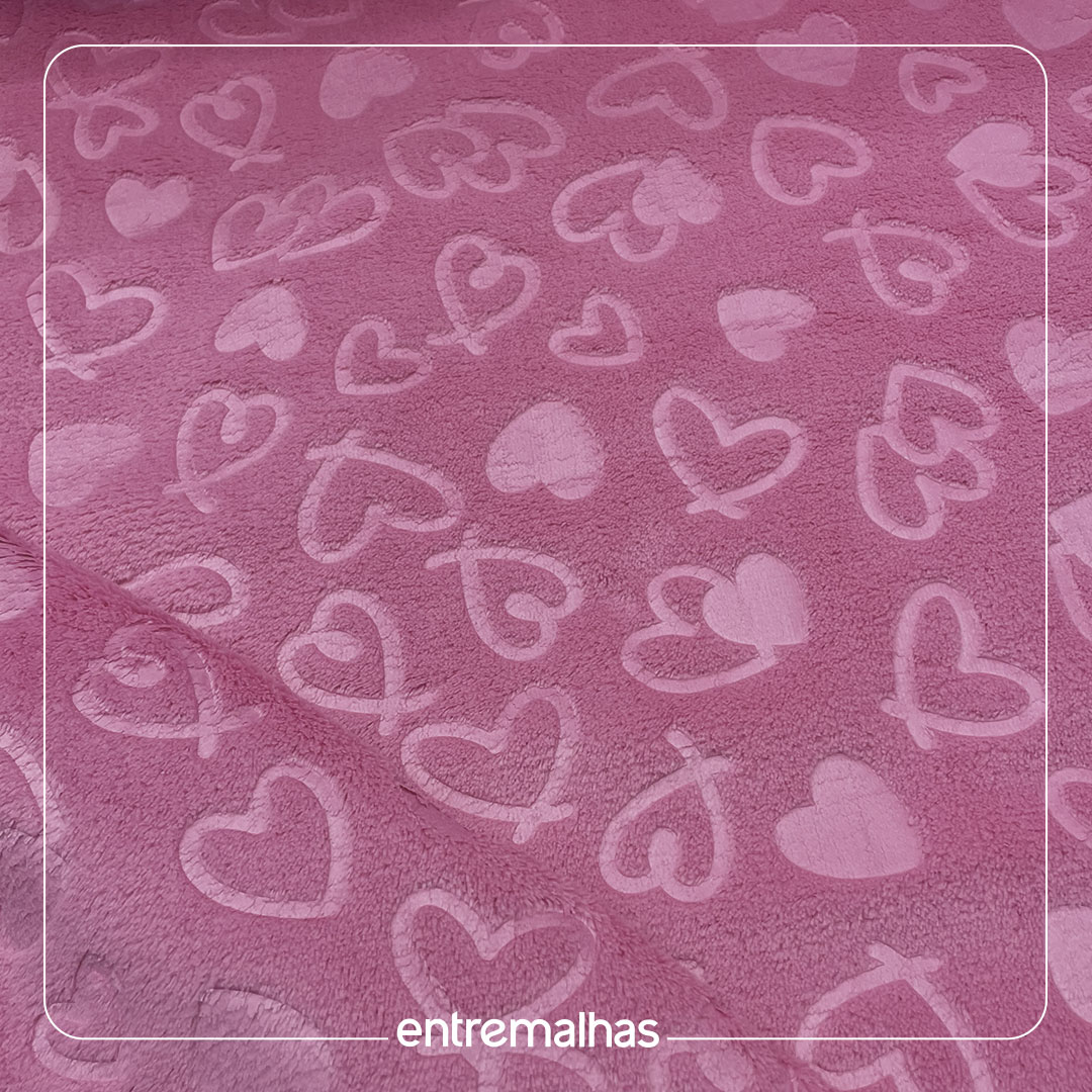 Malha Fleece 3D Estampado - Rosa Ref.:330145